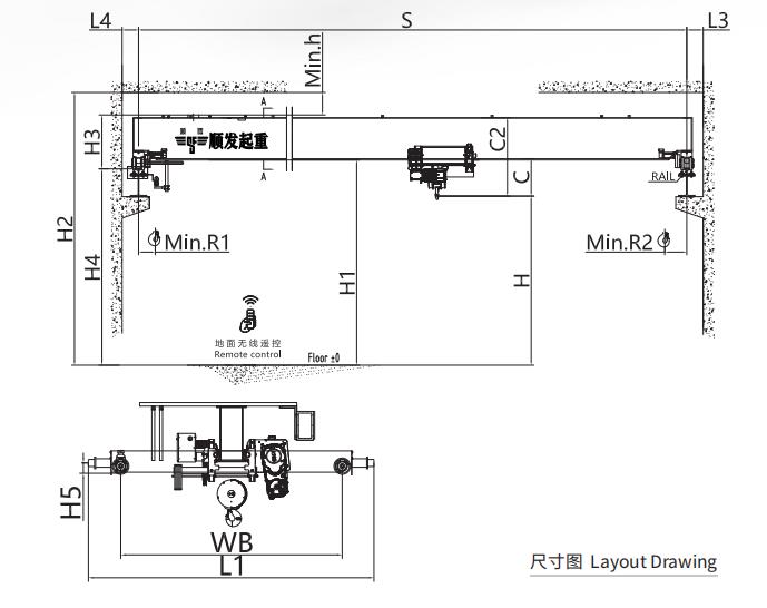 欧式单梁起重机(20吨)尺寸图.jpg 欧式单梁起重机