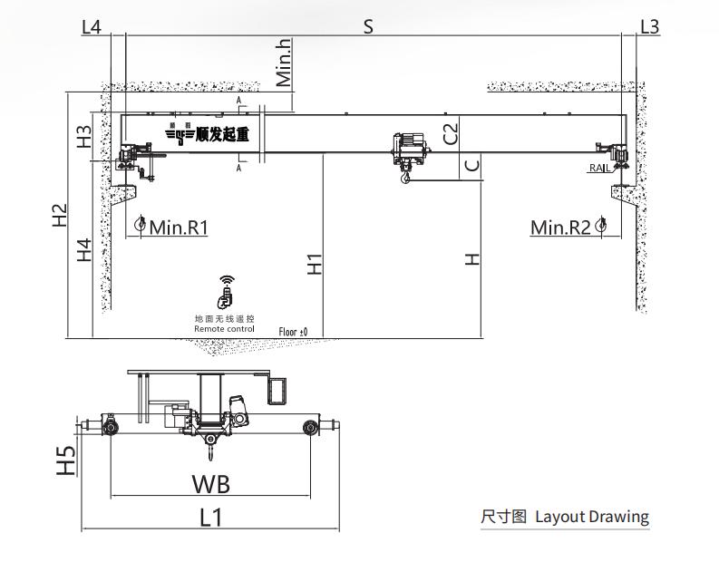 欧式单梁起重机(10吨)尺寸图.jpg 10吨欧式单梁起重机